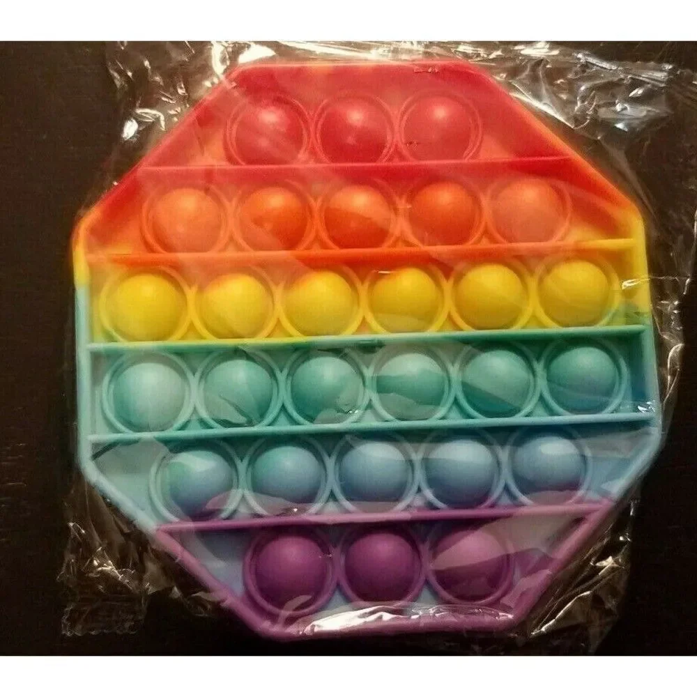 Fidget Toy Octagon Shape Stop Sign Push Pop Bubble Rainbow Silicone Sensory
